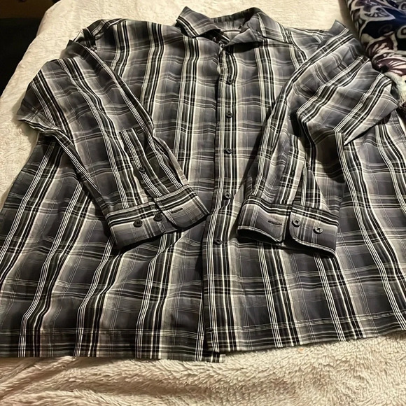 Pierre Cardin Black Plaid Button Down Sz L Preppy Business Party Career Casual - Picture 1 of 5